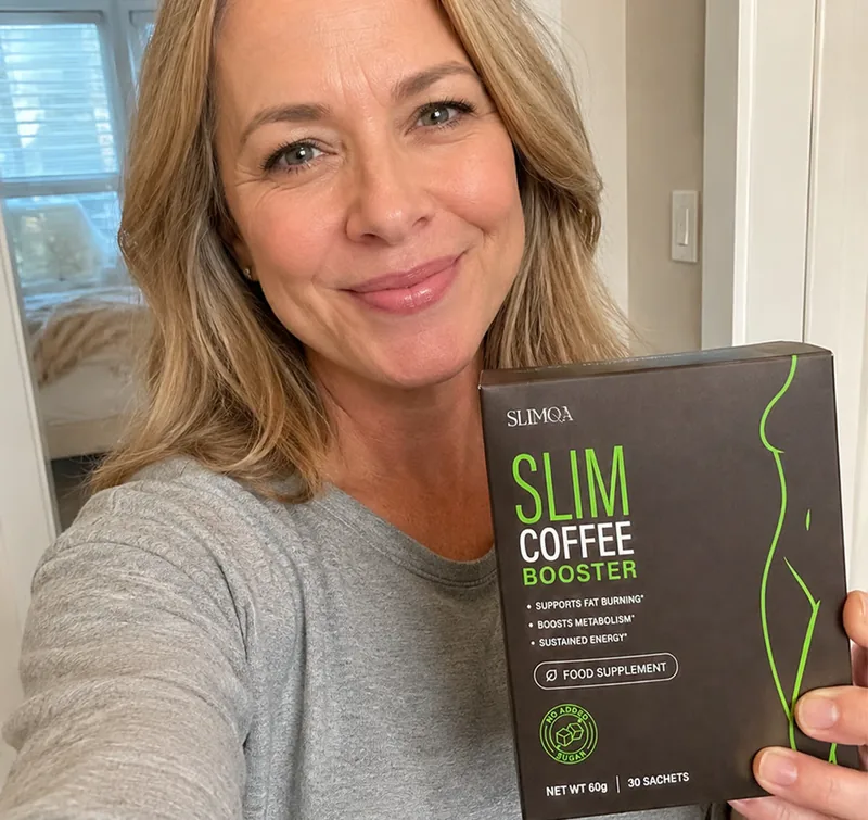 Woman holding SlimQA Coffee Booster